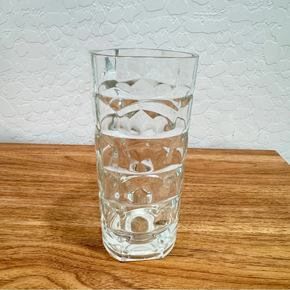 Vintage Clear Heavy Glass Tumbler Vase 6.5” Geometric Triangular French